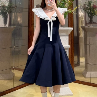 【现货】26秋冬明星同款长裙系带蝴蝶结网纱蓬蓬大摆连衣裙2882