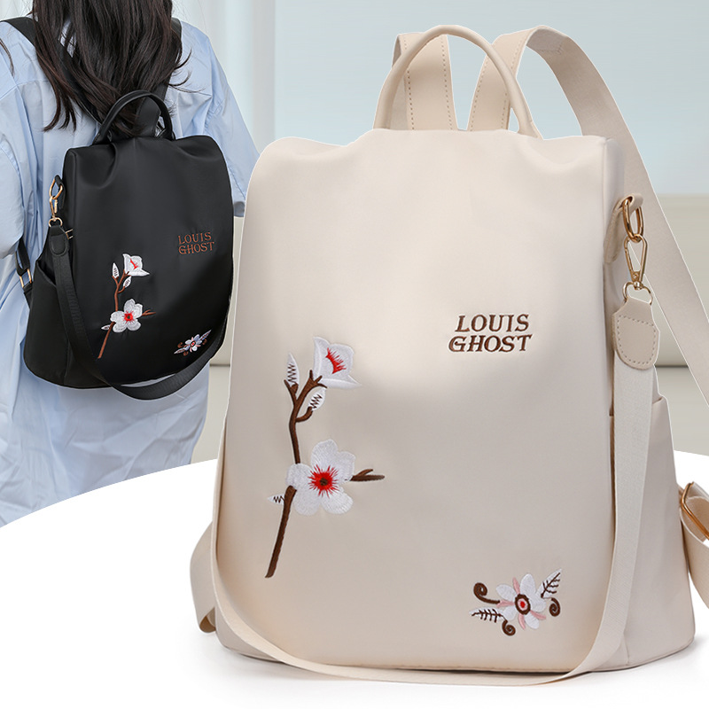 Bolsos para mujer 2024 nueva moda bordada para mujer mochila antirrobo casual de nailon salvaje mochila ligera para exteriores