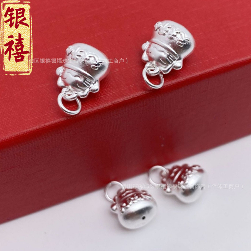 S999足银天天开心招财猫挂坠3D硬银手工diy编绳项链饰品配件批发