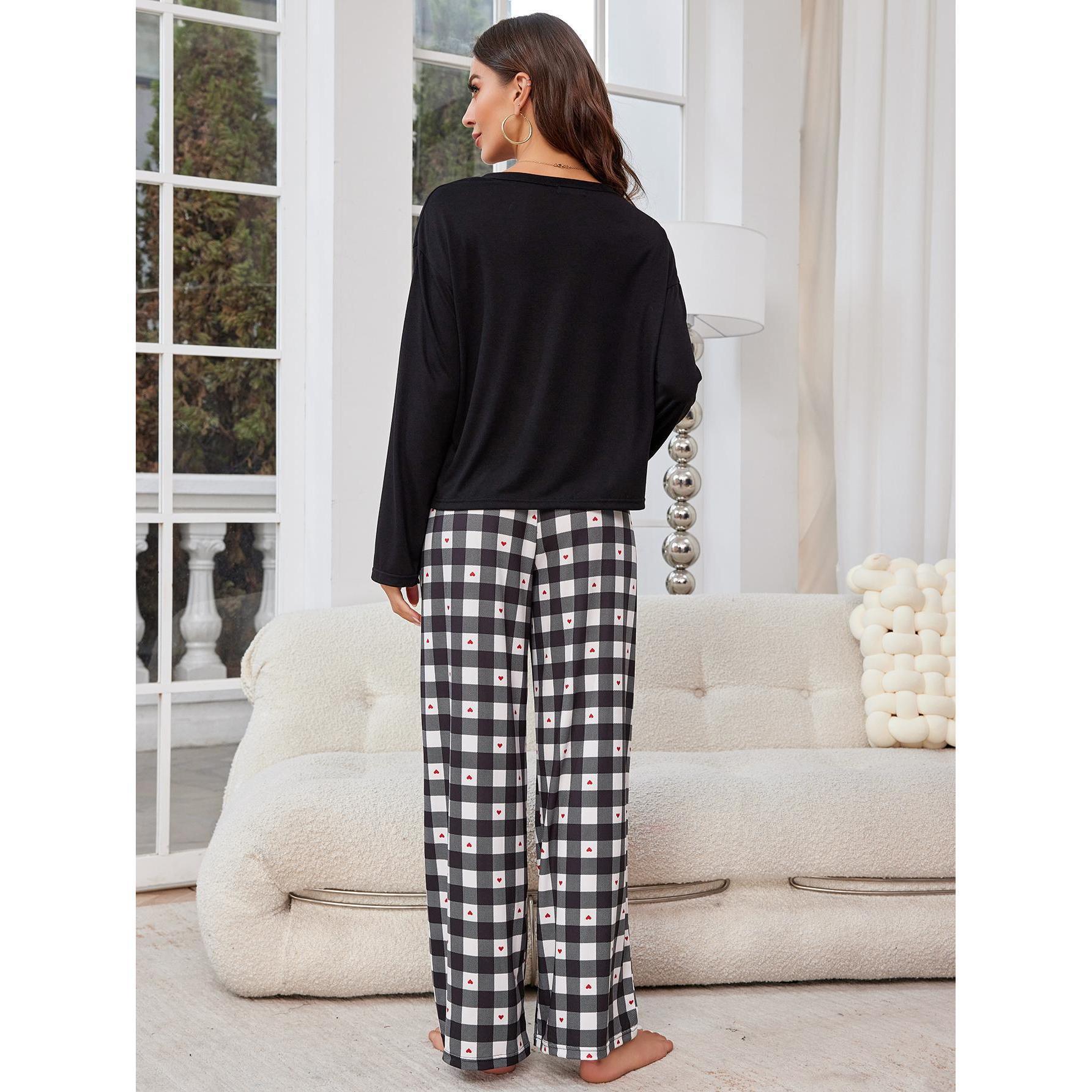 Sleepwear for women, spring and autumn checkered long sleeved cardigan, two-piece home suit_voghion.com