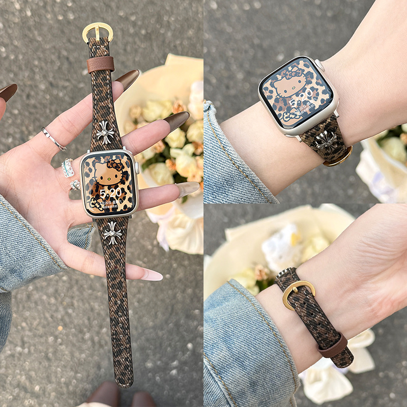 Suitable for Apple Watch Bands Iwatch9/8/7/6/5 20 Small Waistline Chrome Hearts Gold Buckle Trendy Cool Wristband for Women New Product Suitable for Apple Watch Bands Iwatch9/8/7/6/5 20 Small Waistline Chrome Hearts Gold Buckle Trendy Cool Wristband for Women New Product