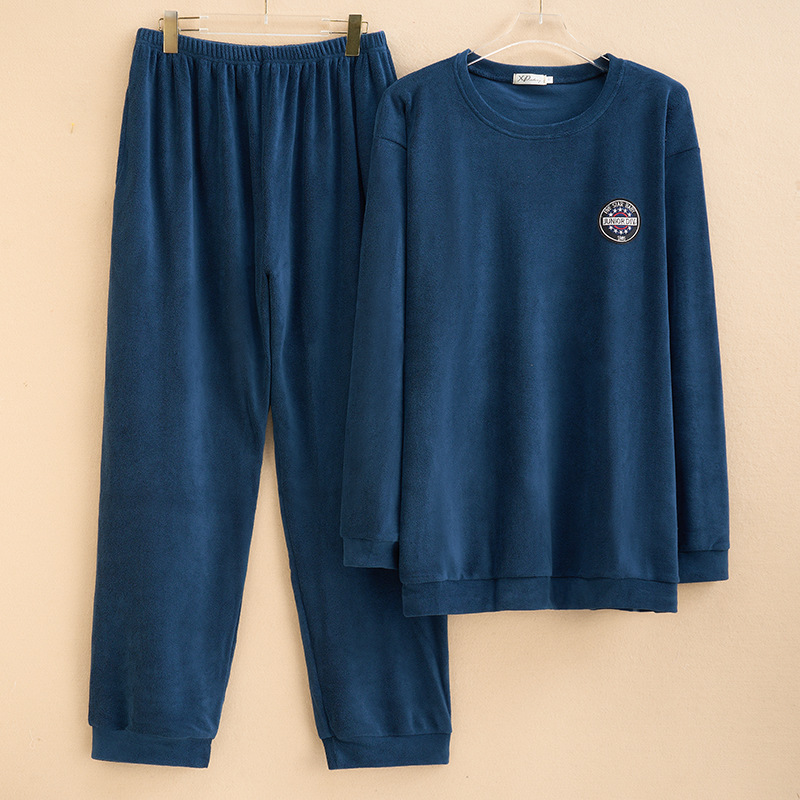 Extra Large Autumn and Winter Men's Pajamas 100kg Cotton Fleece Thickened 150kg Large Size Long Sleeve Long Pants Pullover Homewear