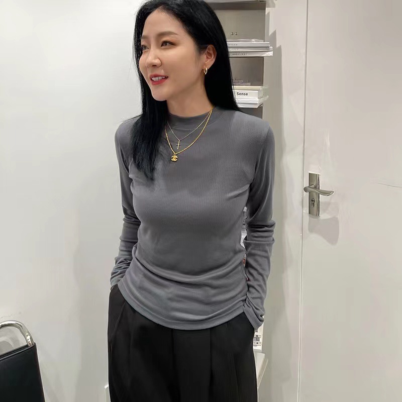 秋季新款小立领修身纯色柔软打底衫巨显瘦百搭立领长袖T恤内搭女|undefined