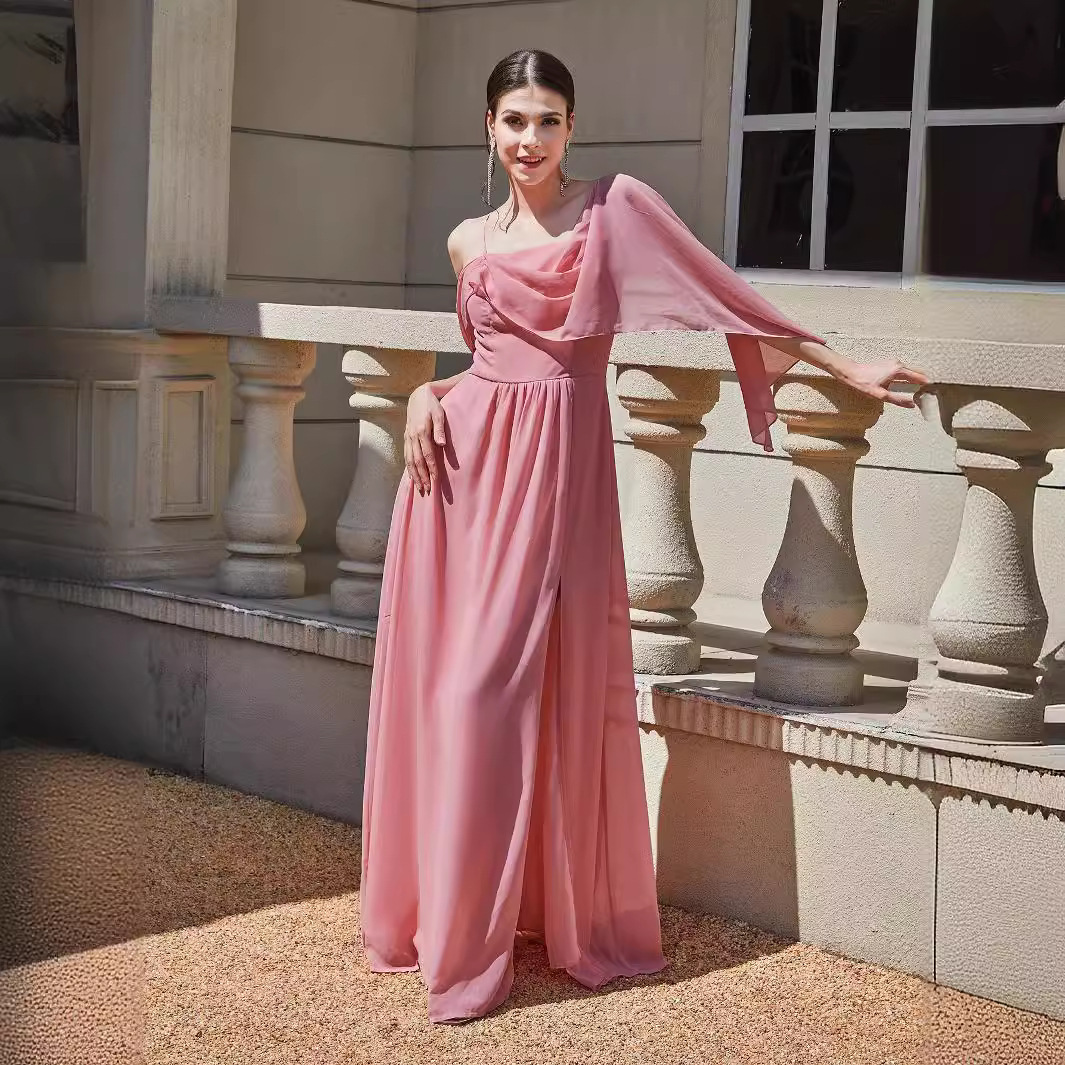 Europa y América del otoño y el invierno transfronterizo de comercio exterior de las nuevas mujeres sexy cabestrillo vestido de banquete vestido de color sólido