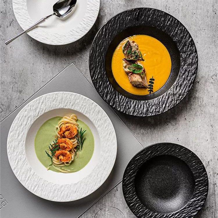 Solid color plate high-grade ceramic soup plate dish new straw hat plate household pasta plate light luxury pasta plate