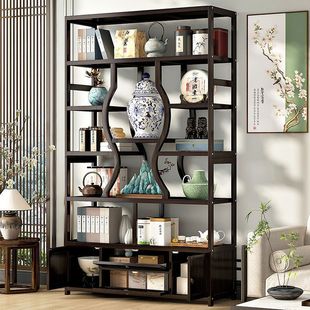 Modern Minimalist Multi-Treasure Cabinet Tea Display Cabinet Tea Room Antique Shelf Solid Wood Storage Rack Ornaments New Chinese Style