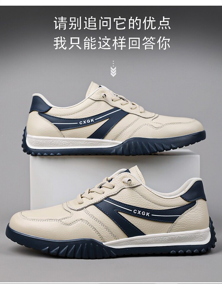 Giày thể thao nam da mềm đế mềm thoáng khí phối sọc, kiểu sneaker cổ thấp — màu trắng ngà, đen, Lớp đầu màu be 6002, Đen đầu lớp 6002 chi tiết 4