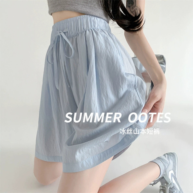 Plus Size 150kg Ice Silk Yamamoto Skirt Pants for Women, Summer Loose-Fitting Mid-Length Shorts, High-Waisted, Slimming Wide-Leg Sports Shorts