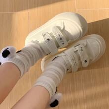 小熊冬眠亚文化宅萌魔术贴小众休闲厚底帆布鞋百搭休闲可爱女板鞋