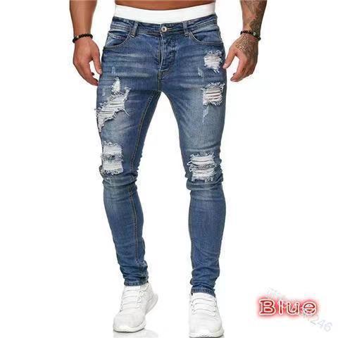 Trendy ripped jeans for men, new style skinny pants, tailored cross-border European and American products exclusively available on Wish and AliExpress