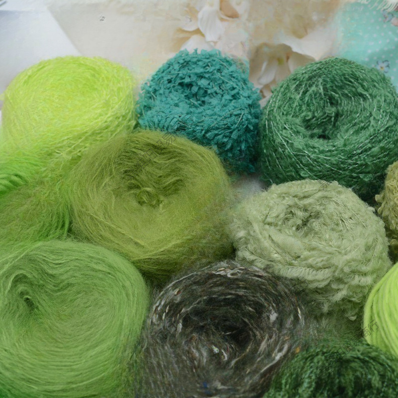 森林绿色系圣诞手作配线手混线毛衣围巾纸片纱带子牙刷马海毛