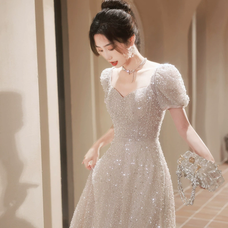 Evening dress, nail sequins, small princess costume, wedding dress, french style, new collection, light luxury style, Birthday gift