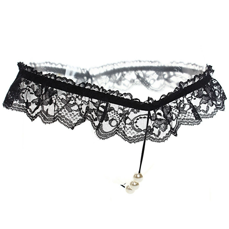 Women’s lace thong underwear with pearl beads, plus size, one size fits all