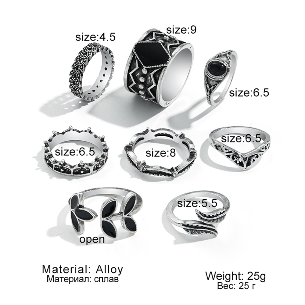 18g Weight Rings Classification 1 Set Quantity Street Occasion Alloy Material Leaf, Heart Shape Pattern Men's Gender Carving Design Hip-Hop, Retro Style Hip-Hop Retro Leaf Heart Shape Alloy Carving Men's Ring Sets 7