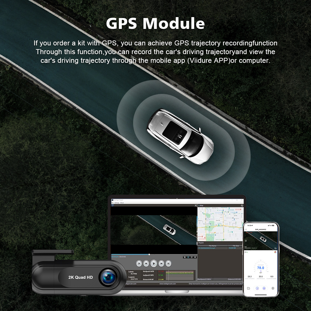 Cross-Border 2.5K High-Definition Hidden Single-Lens Dash Cam with Wifi Time-Lapse Recording and Gps Tracking