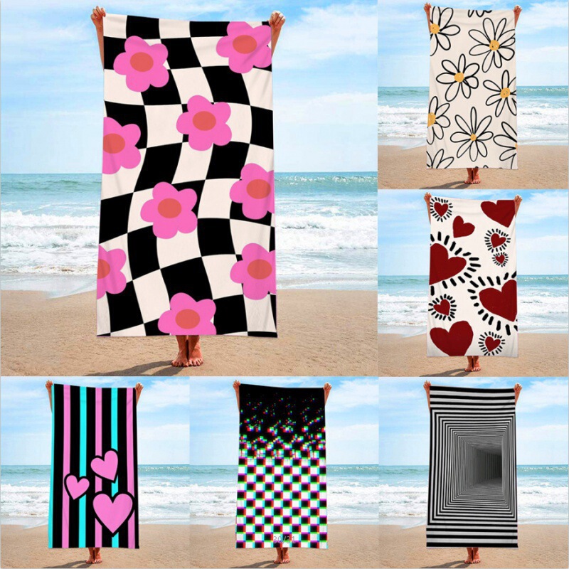 Microfiber Sitting Blanket Cross-Border Seaside Beach Towel Bath Towel Fashion Wipe Plaid Terry Cloth Shawl Sweat Towel Flowers