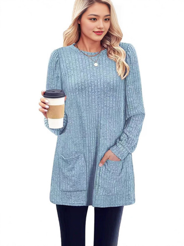 European and American autumn and winter medium and long sweater round collar pit strip solid color pockets long source