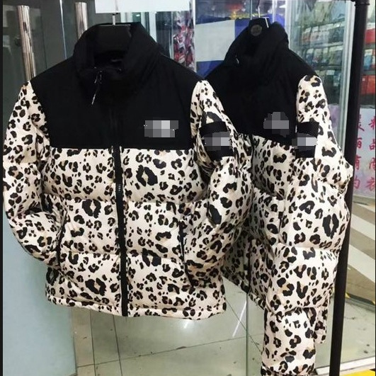 European and American Foreign Trade Leopard Print down Jacket Thickened Unisex Couple Custom Coat Korean Style Short White Duck down