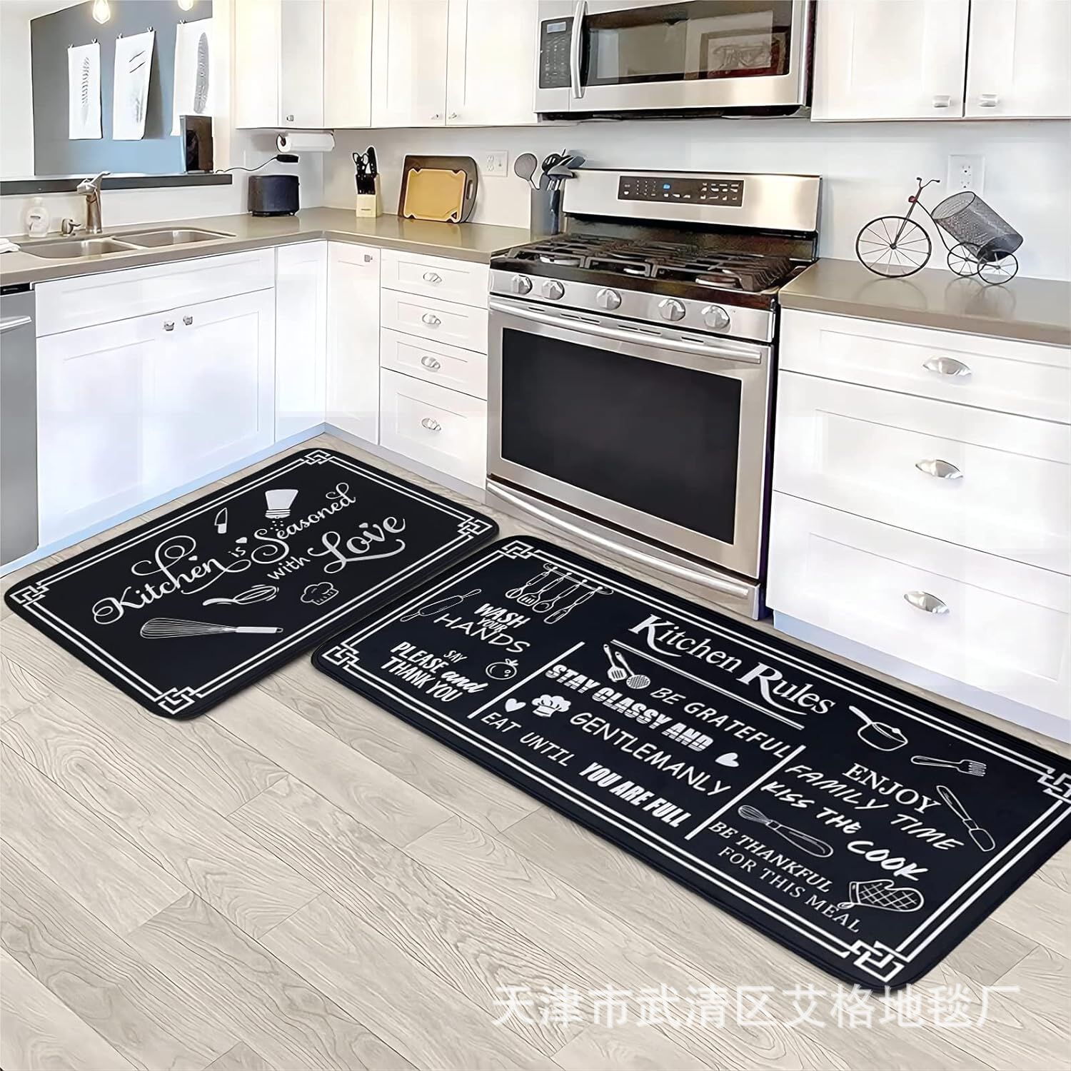 廚房吸水耐髒地墊兩件套組合地毯餐廳廚房地毯卡通字母腳墊子