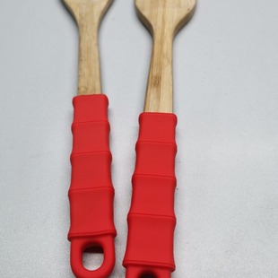 Silicone Handle Set Wooden Pot Shovel Handle Slub Set Stainless Steel Shovel Lander Soup Spoon Heat Insulation Cover