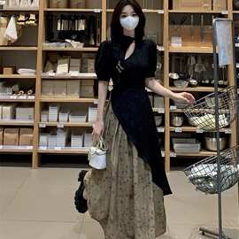微胖妹妹MM茶歇法式国风新中式改良旗袍遮肚收腰显瘦连衣裙子夏季
