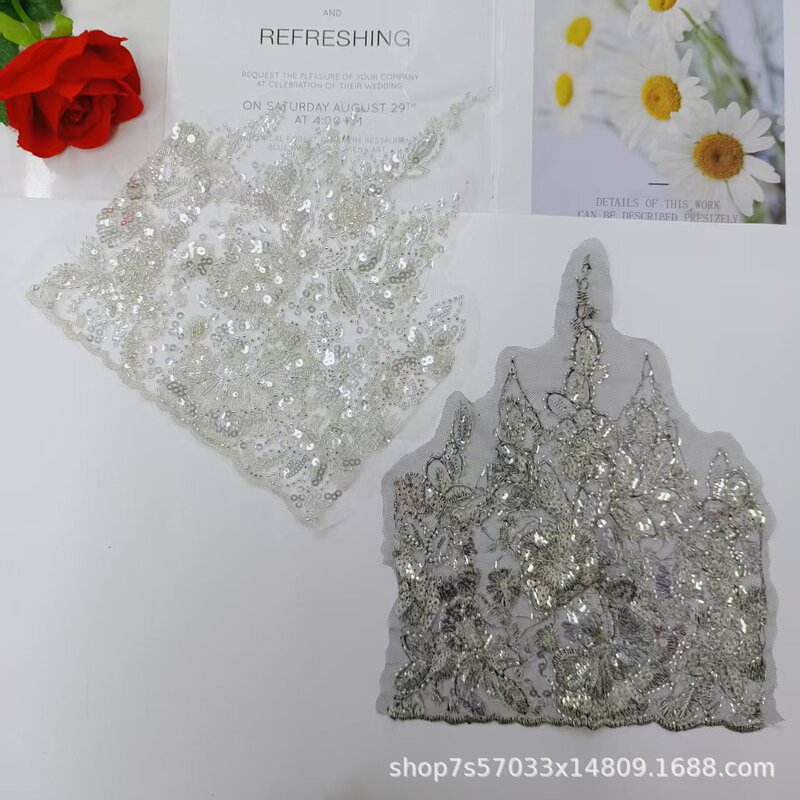 New silver gray gold luxury heavy sequins beads lace flower decoration DIY denim series clothing accessories
