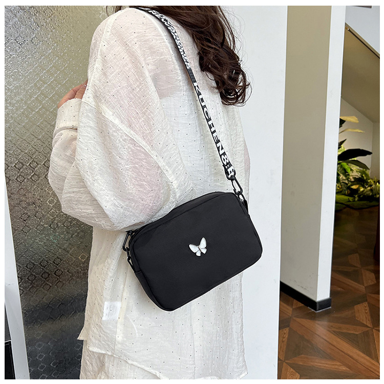 wholesale elegant butterfly simple small bag women's nylon cloth wide shoulder strap underarm bag casual shoulder solid color crossbody bag undefined