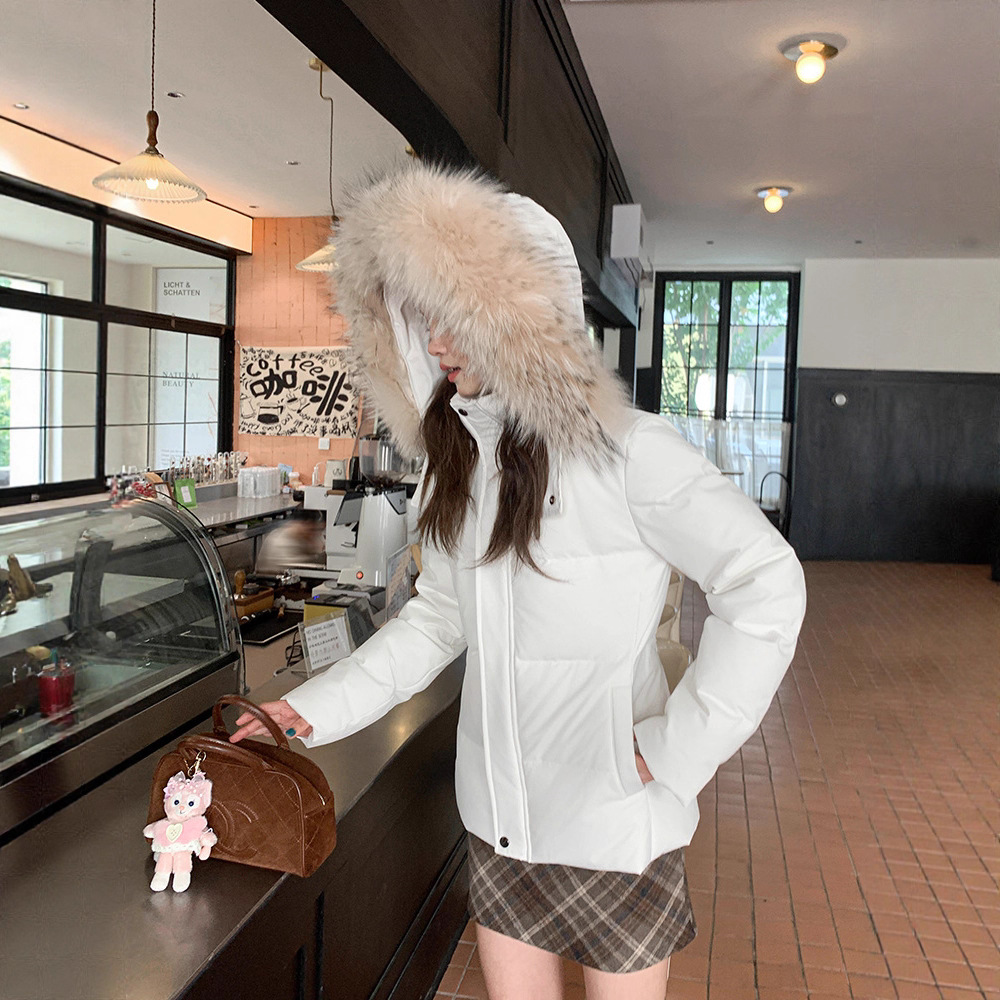 New National Standard 90 White Duck down Internet Celebrity Waist Version down Jacket Women's Winter Short Slim Raccoon Fur Collar Jacket