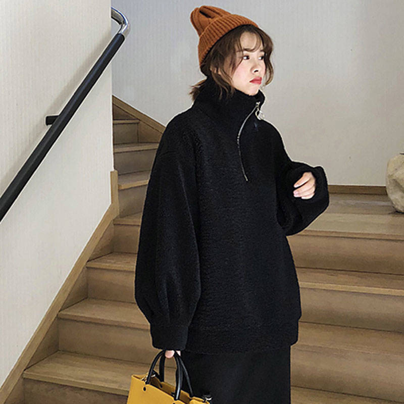 Winter Korean Style Loose Lazy Style Lamb Wool Outwear Trendy Imitation Lamb Velvet Ins Versatile Pullover Sweatshirt for Women White