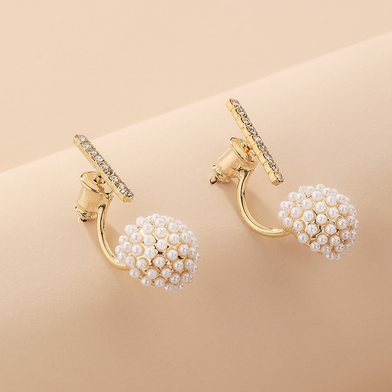 Korean style diamond pearl ball earringspicture7