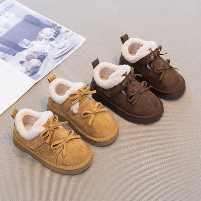 Детская хлопчатобумажная обувь, новинка 2025 года, зимние новые туфли Birkenstock для девочек, бархатные туфли из двух хлопчатобумажных тканей, уличная хлопковая обувь с мягкой подошвой для мальчиков
