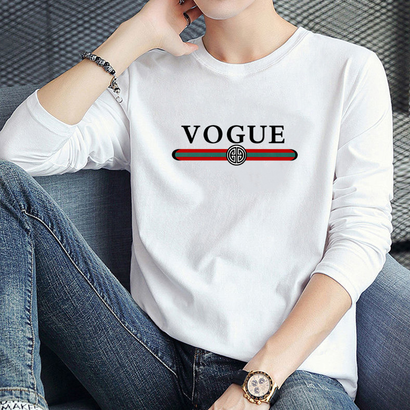 New T-shirt Men's Long Sleeve Round Neck Printed Small Shirt Clothes Autumn Base Shirt All-match Autumn Clothes for Teenagers