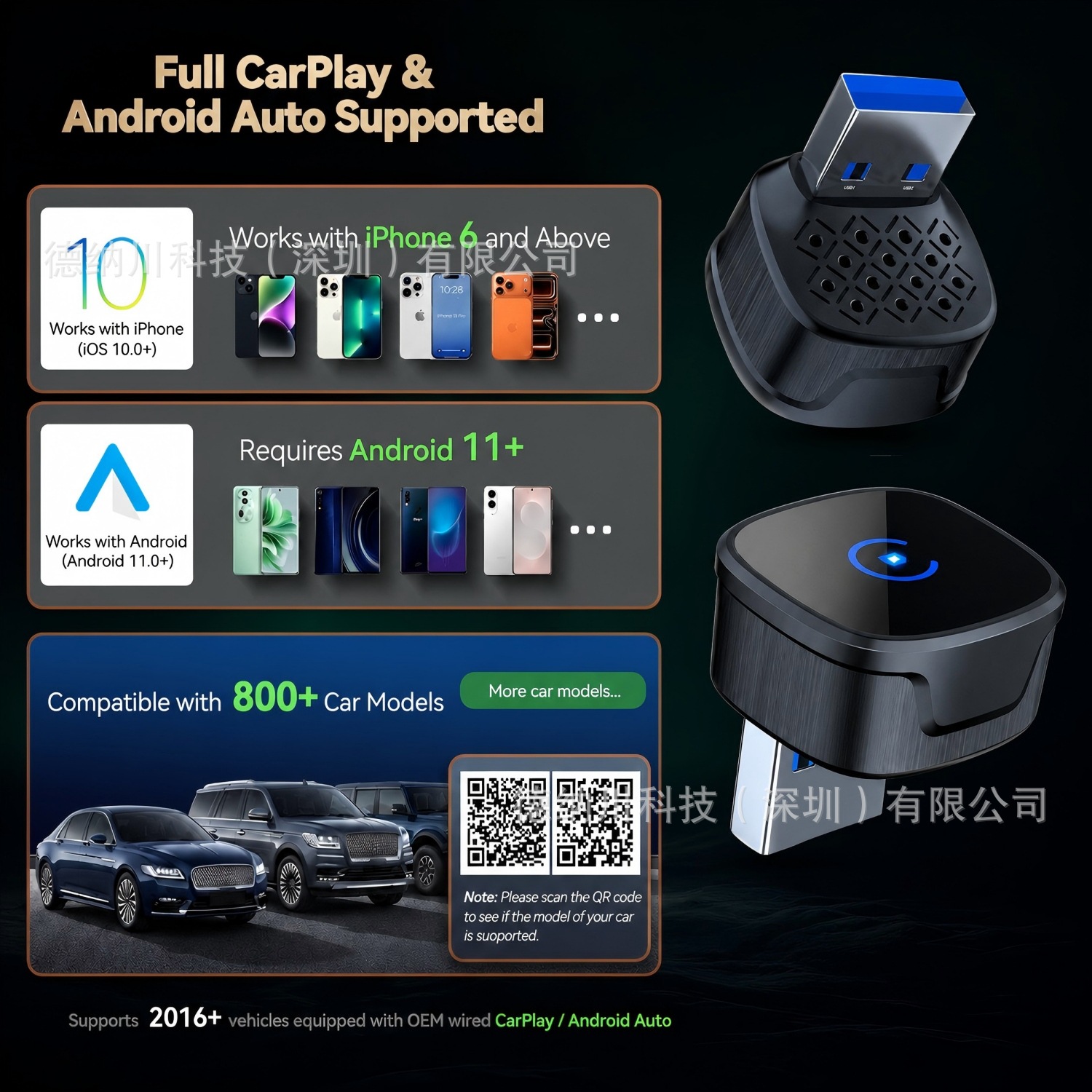 Cross-border wireless CarPlay box 2-in-1 wired to wireless Apple CarPlay Android Auto