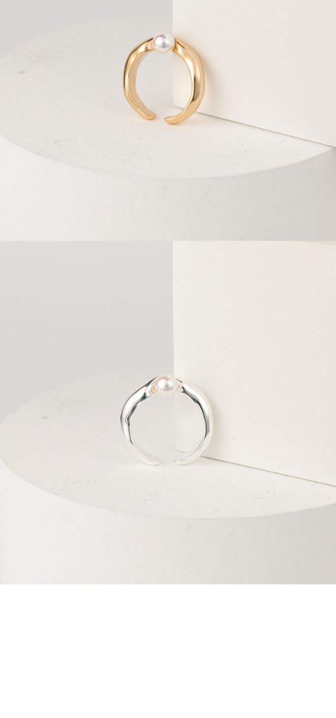 New copper plated 14k real gold pearl irregular open ring femalepicture2