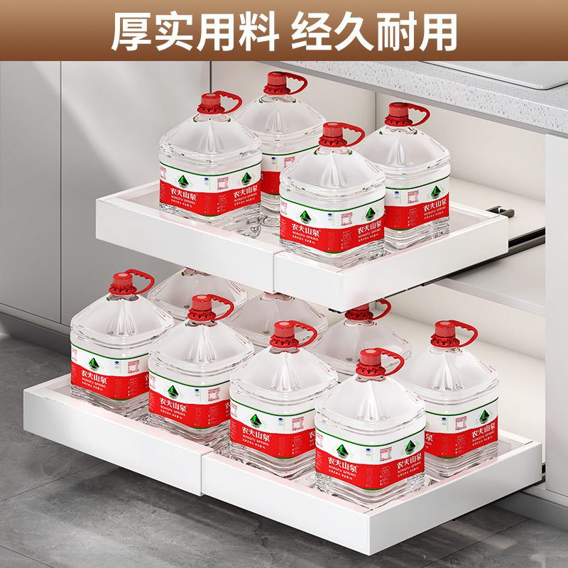 跨境厨房可伸缩收纳架带导轨可抽拉调味料柜内下水槽收纳篮置物架|undefined