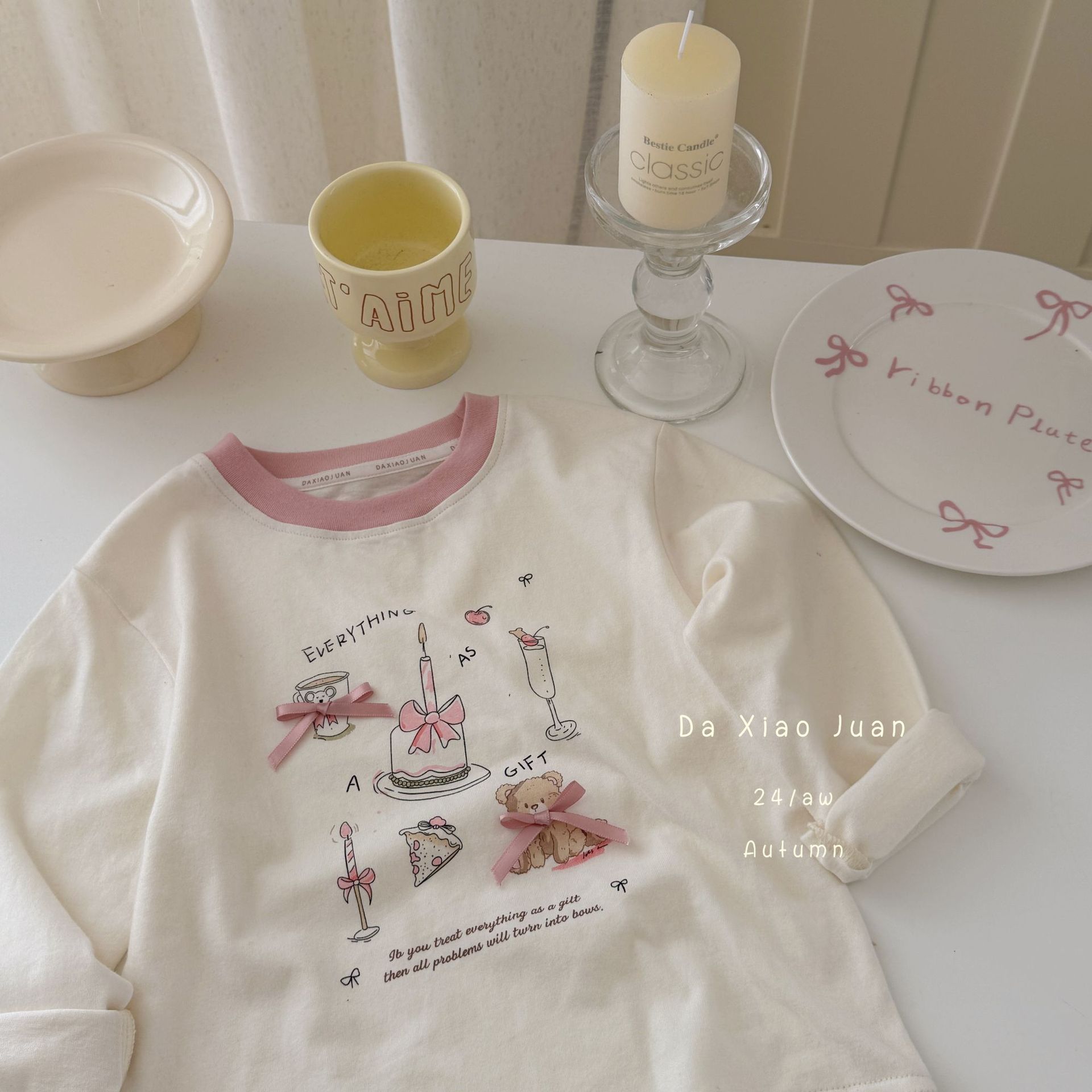 大小ロール子供プリント長袖Tシャツ2025春新作女の子かわいいプリントおしゃれルーズトップ