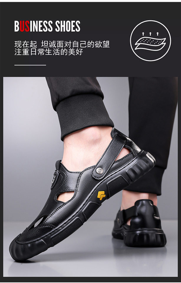 Giày sandal nam cỡ lớn mùa hè kiểu lười khoét lỗ đế mềm xỏ chân — Màu nâu, màu đen chi tiết 4