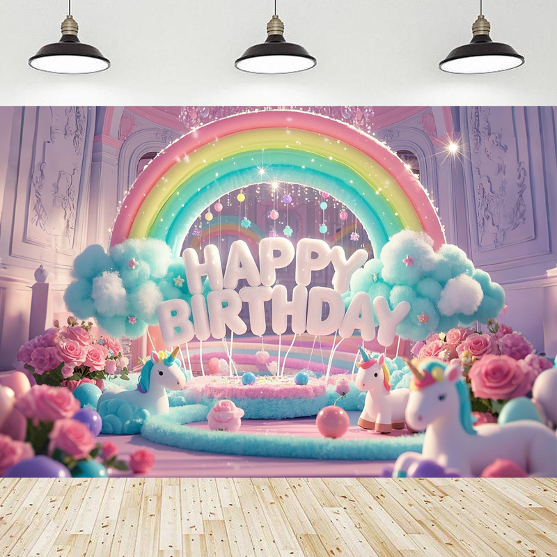 Fondo de cumpleaños para niños de unicornio transfronterizo fiesta de la pancarta de comercio exterior de Amazon fotografía de la tela de fondo accesorios de la foto