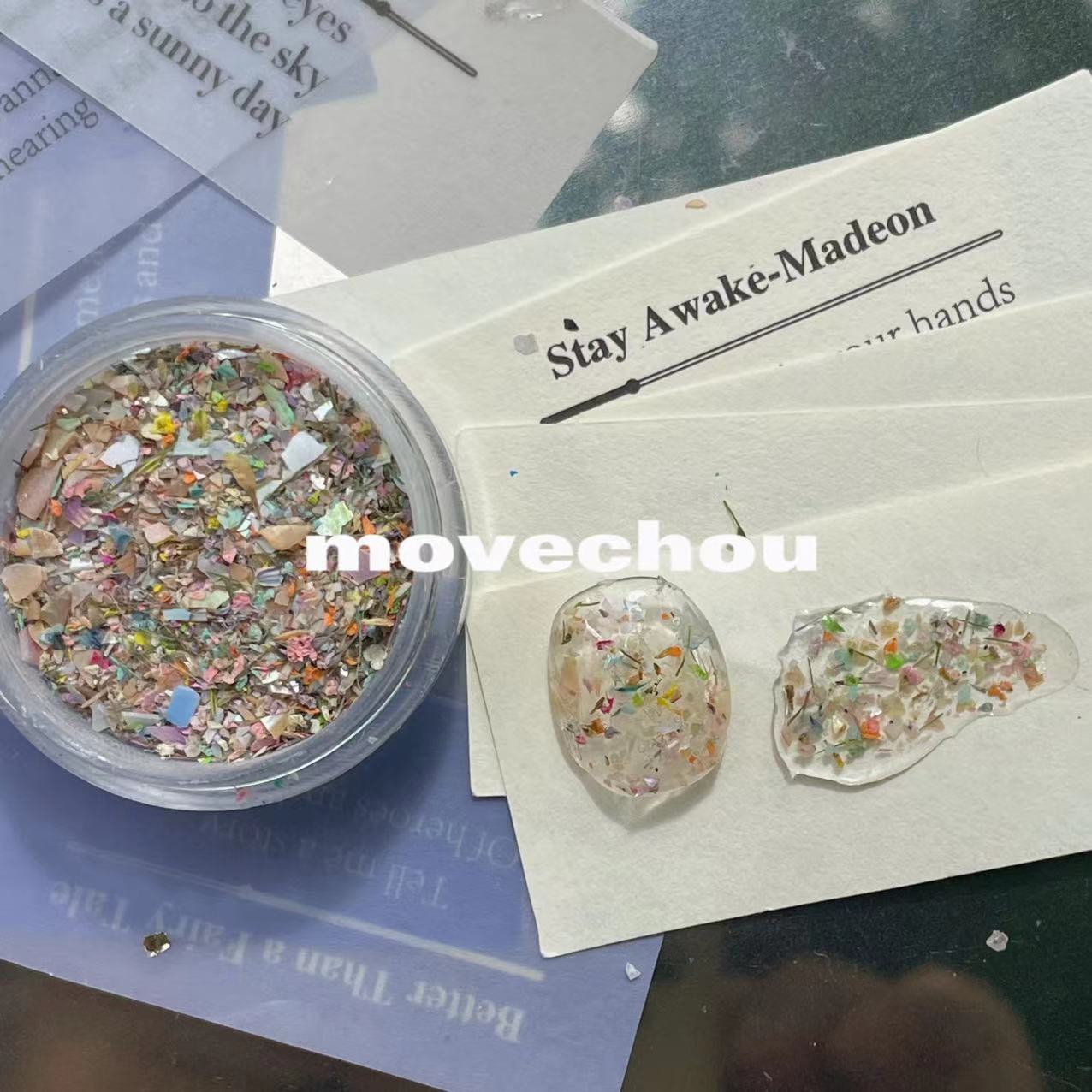 Korean Style ins Niche Fire Paint Manicure High-end Atmosphere Terrazzo Material Glue Flat Replacement Dried Flower Rock Piece Jewelry