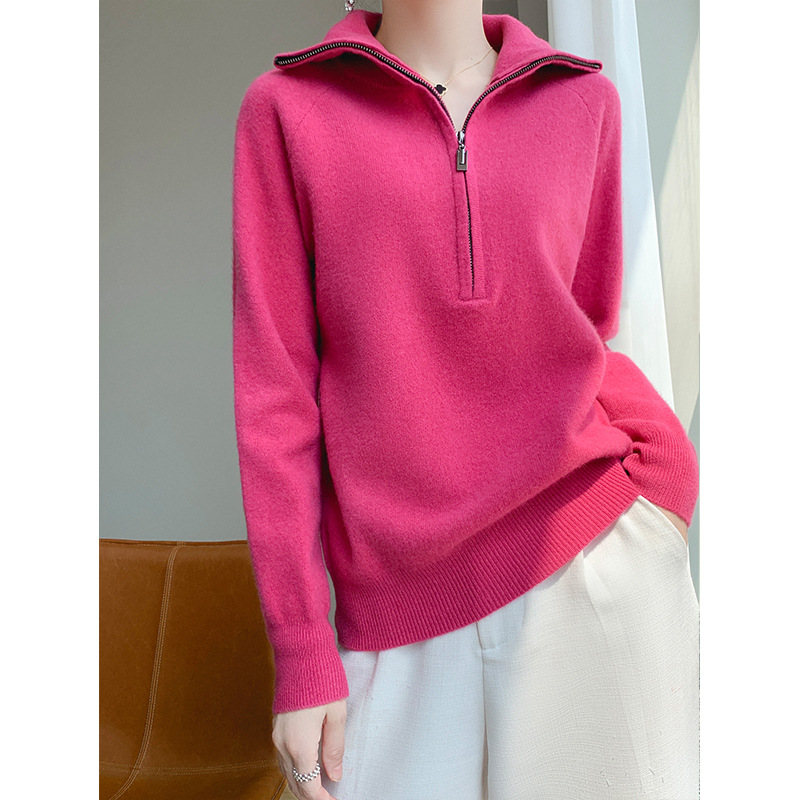 Woolen cashmere base sweater with zipper