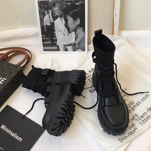 English-style Martin boots for women, autumn Korean version casual thick-soled black two-tone leather college-style single shoes