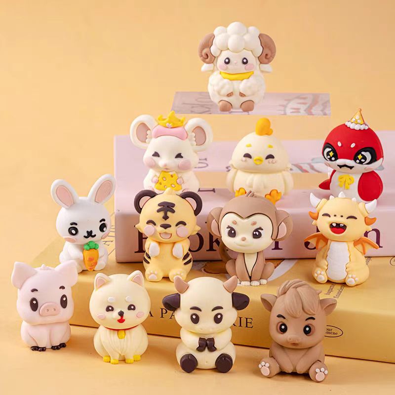 Chinese Zodiac Cake Decorations, Children's Birthday Cartoon Soft Rubber 3D Animals, Boys and Girls' First Birthday Dessert Decorations