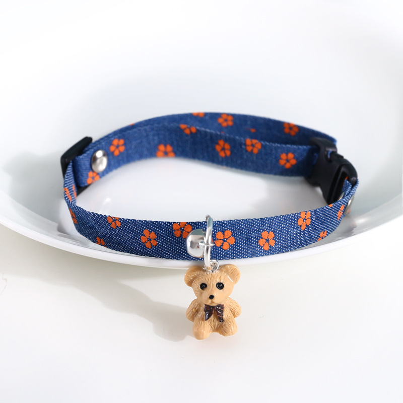 Pet vaquero estampado pentagramas cereza osos colgante collar ajustable gato perro collar al por mayor