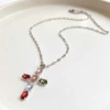 Color cross necklace white K (melon seed chain)
