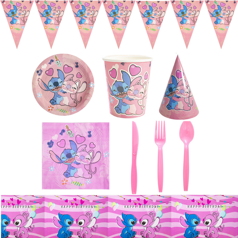 Rosa puntada Anqi fiesta de cumpleaños decoración vajilla plato papel Copa globo tejido traje suministros suministro
