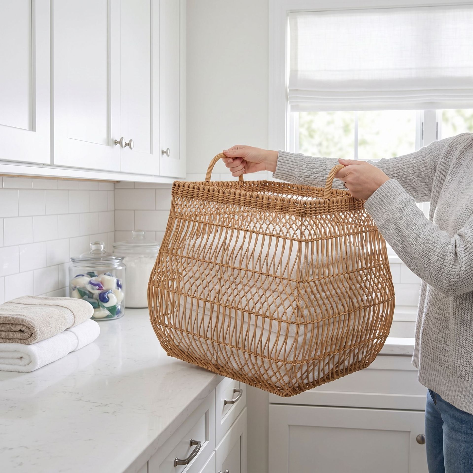 Cesta de lavandería de ratán, cesta de almacenamiento hueca de ratán PE, cesta de almacenamiento lavable para baño, cesta de almacenamiento multifuncional, comercio electrónico transfronterizo
