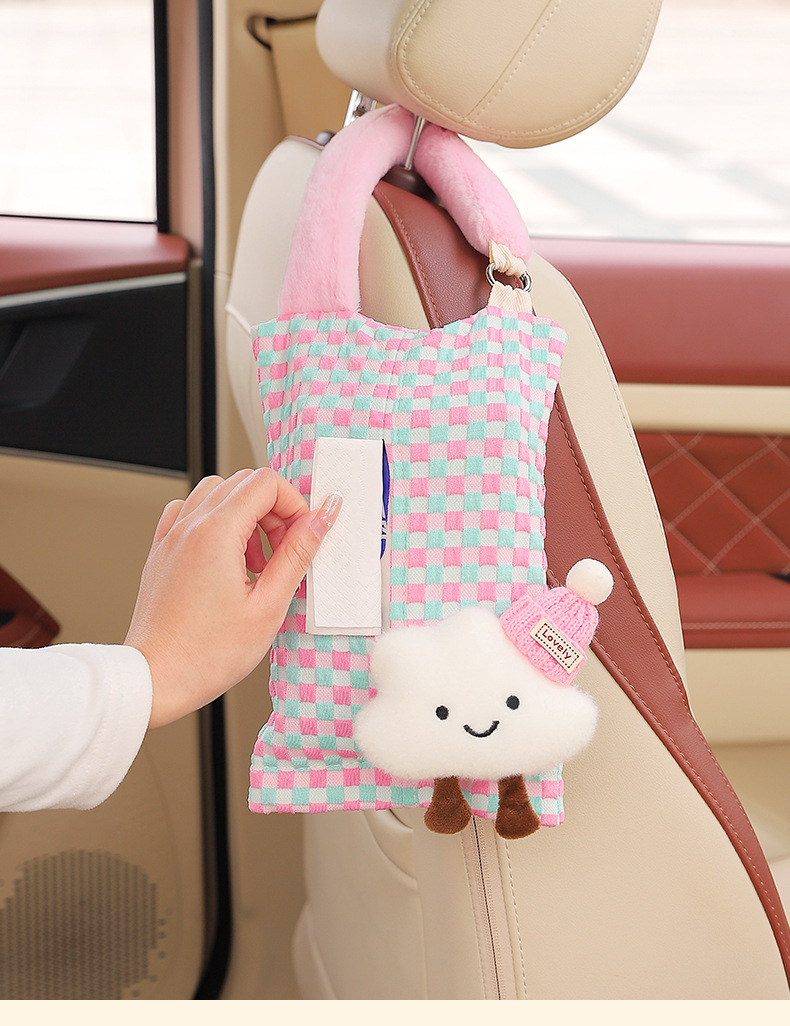 Car-Mounted Tissue Box, Cute Cartoon Style, Female Car Seat Tissue Hanging Bag, Tissue Box for Car Rear Seat