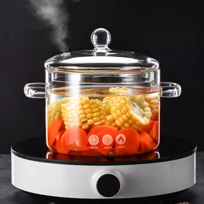 Pot de vidrio simple, alto boro resistente al calor, vidrio grueso, olla de fuego abierto, olla de vidrio con tapa, olla de vino caliente para hacer café, olla de vidrio