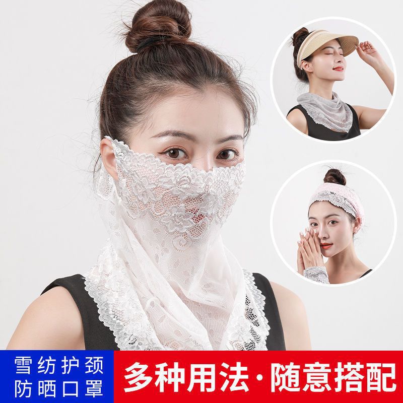 Verano, bufandas de seda frías, protección solar, velo UV, máscara solar delgada para proteger el cuello.