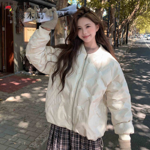 Woodpecker cotton-padded jacket women's autumn and winter 2024 new inner liner cotton-padded rhombus baseball jacket coat tide